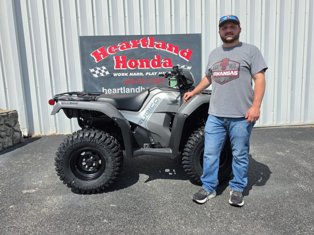 Jeff Eden with his new 2026 Honda Rubicon 4x4 ATV at Heartland Honda in Northwest Arkansas.
